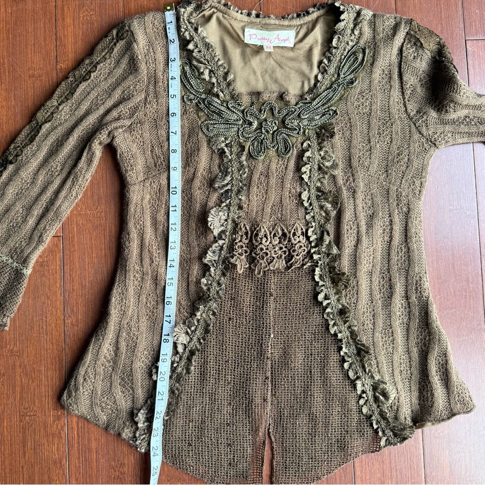 Pretty Angel Brown and Tan Lace Embellished‎ Blouse - Picture 9 of 9